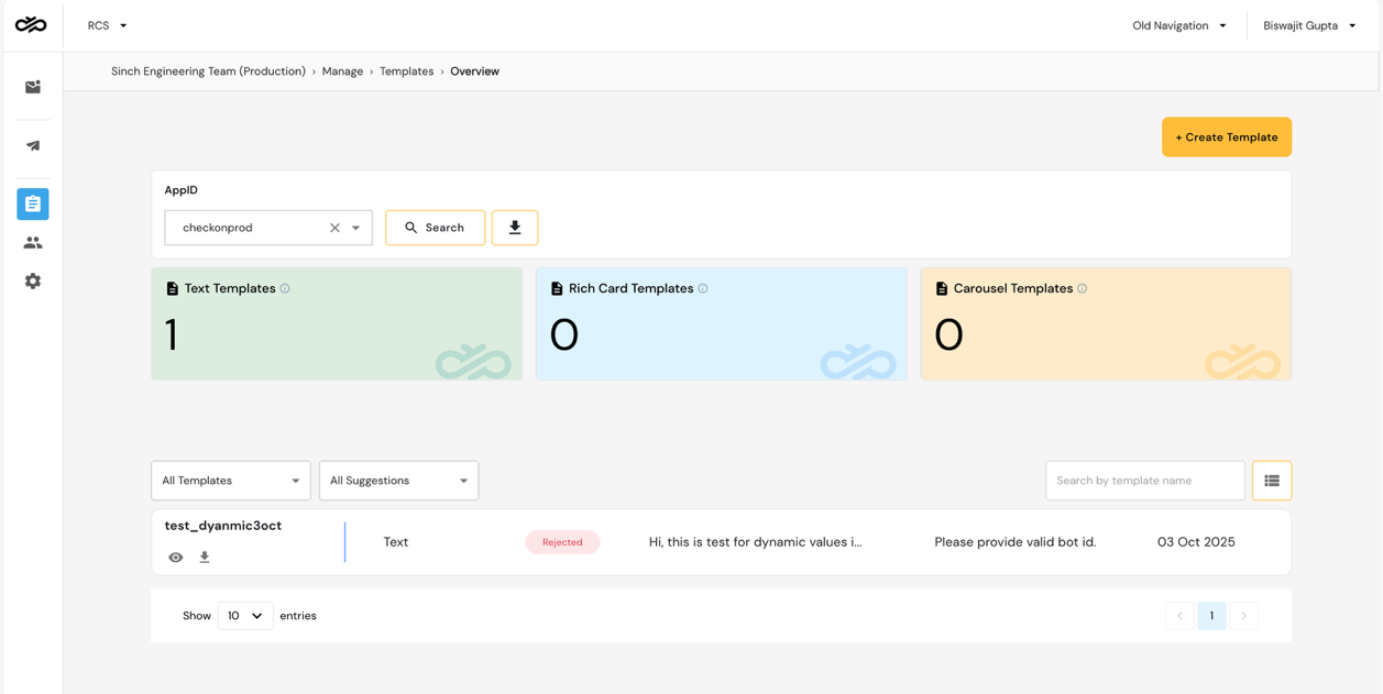 RCS Templates Dashboard
